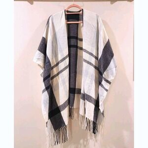Banana Republic Plaid Poncho Cape Boho Western Open Front Shawl One Size